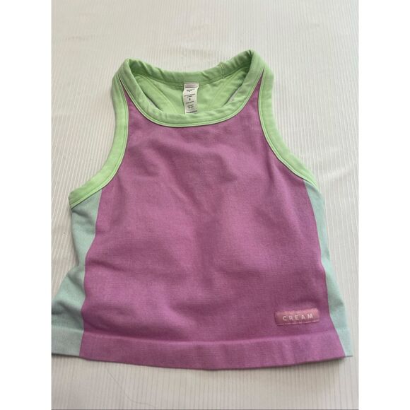 Cream Yoga Workout Tank Top Biker Short 2 Pc Set Size Small - Picture 2 of 14